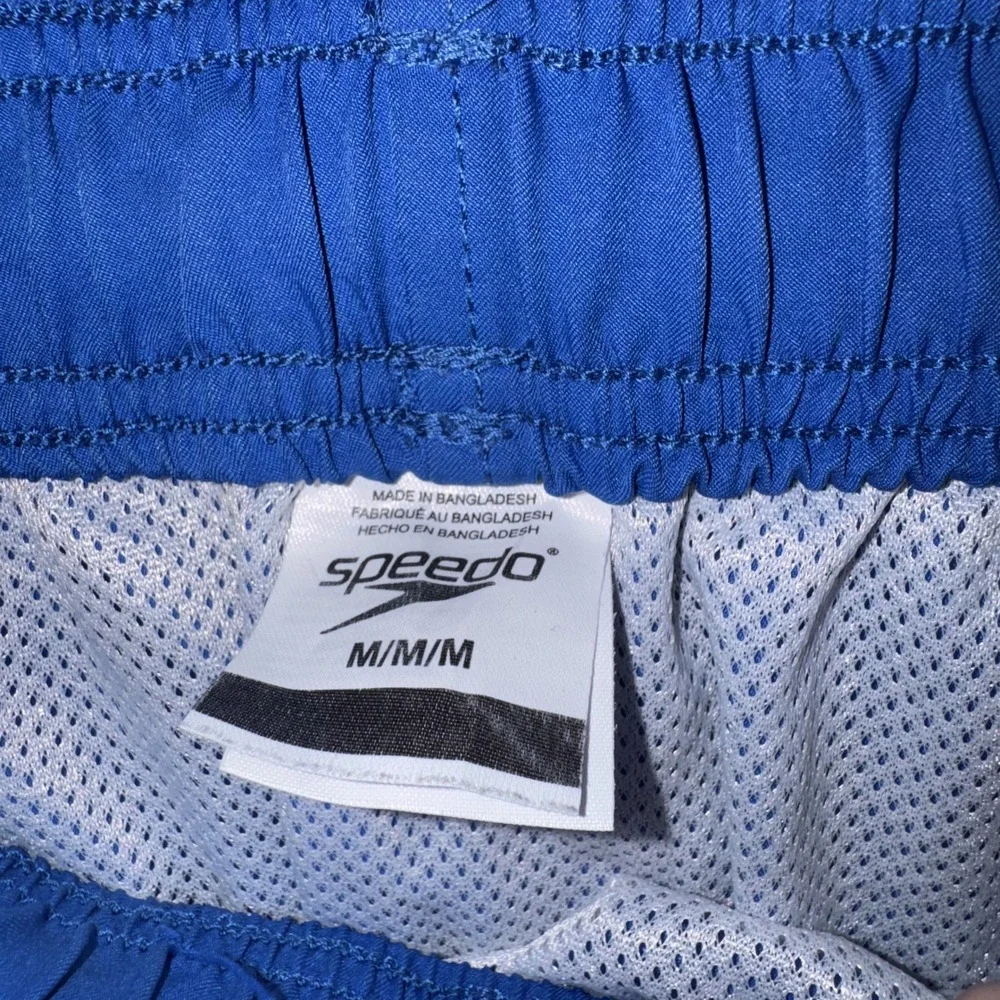 Speedo Swim Trunks Medium Blue Solid Mesh Lined Polyester